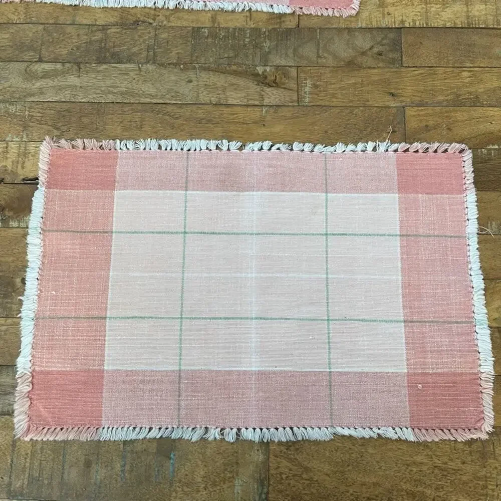 Set of 4 Pink Checkered Cloth Cotton Placemats 11.5